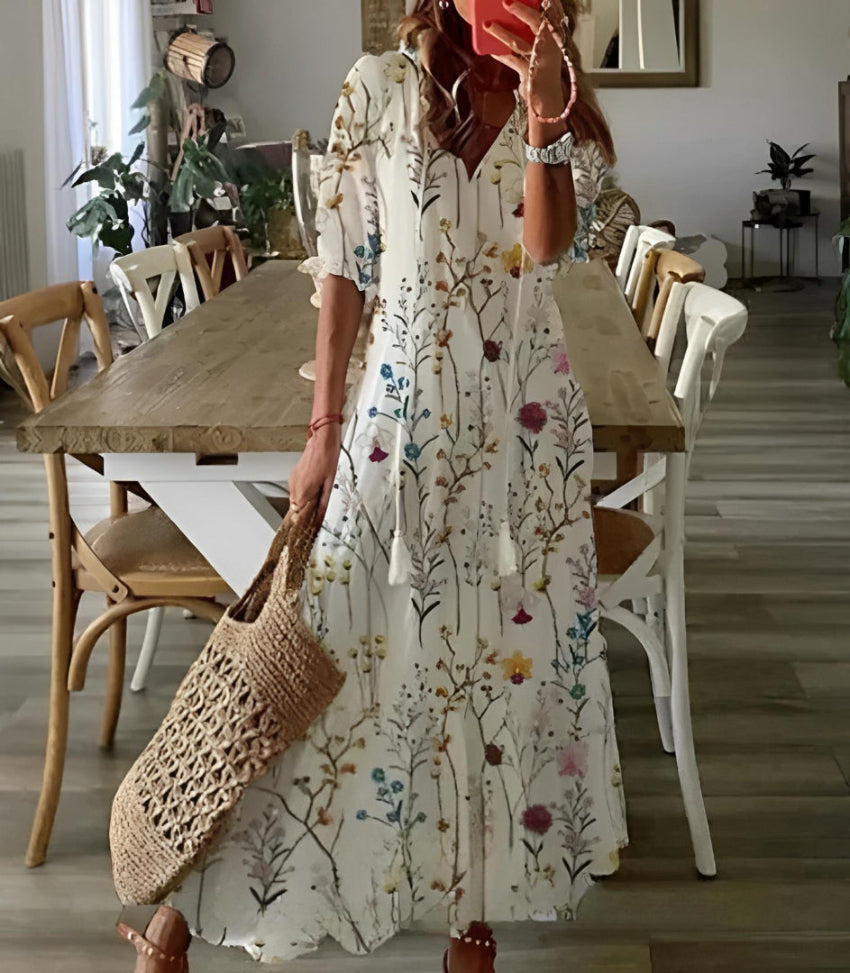 Catherine | Vintage-Inspired Boho V-Neck Dress
